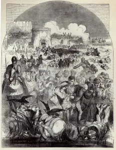 Siege of Calais: Departure of the Citizens (engraving) Siege of Calais: Departure of the Citizens (engraving)