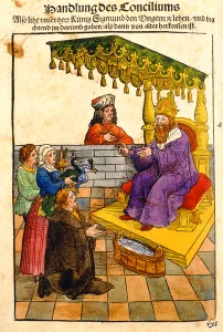 Sigismund performs his feudal duties at the Council of Constance, from Chronik Sigismund performs his feudal duties at the Council of Constance, from Chronik