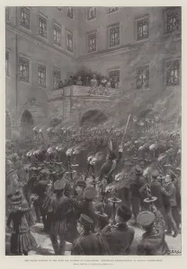 The Silver Wedding of the Duke and Duchess of Saxe-Coburg, Torchlight Demonstration at Schloss Friedenstein (litho) The Silver Wedding of the Duke and Duchess of Saxe-Coburg, Torchlight Demonstration at Schloss Friedenstein (litho)