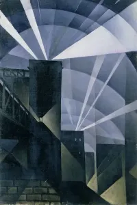 Prints of LMG99611 The First Searchlights at Charing Cross, 1914 (oil on canvas) by Nevinson, Christopher Richard Wynne (1889-1946); 60.9x40.6 cm; Leeds Museums and Galleries (Leeds Art Gallery) World War I And II Prints: The First Searchlights at Charing Cross, 1914 Print