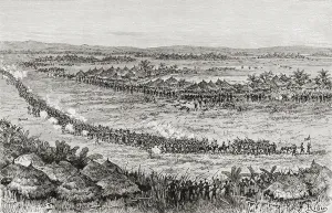Sir Henry Morton Stanley and his men being threatened by Sukuma natives, 1890 (wood Sir Henry Morton Stanley and his men being threatened by Sukuma natives, 1890 (wood