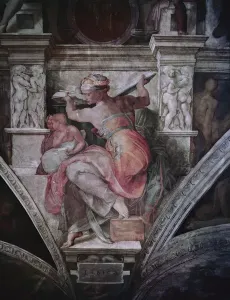 Sistine Chapel Ceiling Prints: Sistine Chapel Ceiling: Libyan Sibyl, c. 1508-10 (fresco) (pre restoration)