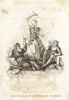 The skeleton of Death pricks bubbles of life. 1827 (engraving) The skeleton of Death pricks bubbles of life. 1827 (engraving)