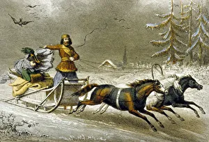 A Sled in the Snow, Russia (colour engraving) A Sled in the Snow, Russia (colour engraving)