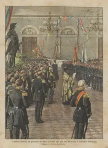 The solemn ceremony of the oath of the naval cadets, in the grand hall of the Peterhoff Palace The solemn ceremony of the oath of the naval cadets, in the grand hall of the Peterhoff Palace