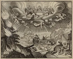 The sounding of the first four of the seven angels trumpets (engraving) The sounding of the first four of the seven angels trumpets (engraving)