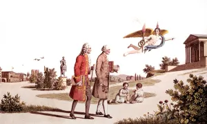 The Spirit of Voltaire and Jean Jacques Rousseau leads them to the Immortality Temple The Spirit of Voltaire and Jean Jacques Rousseau leads them to the Immortality Temple