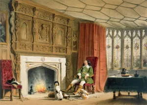 Squire with his dogs by the hearth, Southam Delabere, Gloucestershire Squire with his dogs by the hearth, Southam Delabere, Gloucestershire
