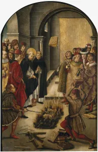 St. Dominic de Guzman and the Albigensians, 1493-99 (oil on panel) St. Dominic de Guzman and the Albigensians, 1493-99 (oil on panel)