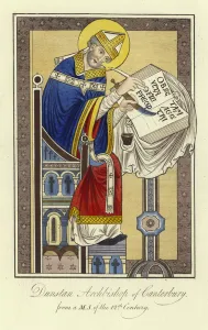St Dunstan, Archbishop of Canterbury (coloured engraving) St Dunstan, Archbishop of Canterbury (coloured engraving)