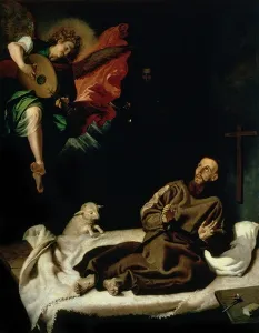 St. Francis comforted by an Angel Musician (oil on canvas) St. Francis comforted by an Angel Musician (oil on canvas)