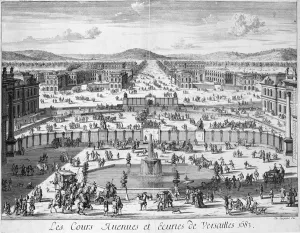 The stables and gates of Versailles seen from the Palace, 1683 (engraving) The stables and gates of Versailles seen from the Palace, 1683 (engraving)