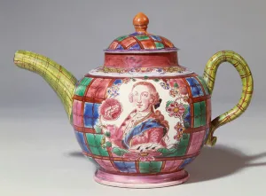 A Staffordshire saltglaze tartan-ground royalist teapot A Staffordshire saltglaze tartan-ground royalist teapot