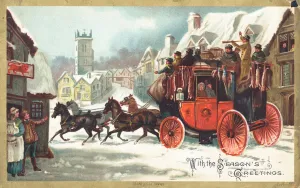 Stage Coach in the snow, Christmas Card (chromolitho) Stage Coach in the snow, Christmas Card (chromolitho)