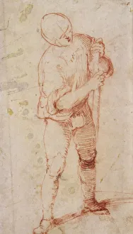 A Standing Man Holding a Staff (chalk on paper) A Standing Man Holding a Staff (chalk on paper)