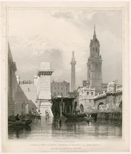 Steps of New London Bridge, St Magnus, the Monument and part of the Old Bridge (engraving) Steps of New London Bridge, St Magnus, the Monument and part of the Old Bridge (engraving)