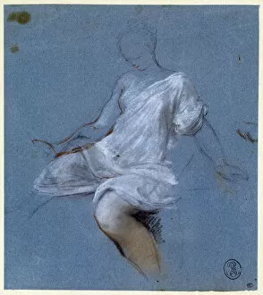 Study of drapery on the body Drawing by Nicolas Vleughels (1668-1737) 18th century Paris