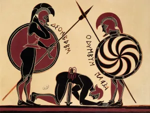 The Suicide of Ajax, illustration from an antique Greek vase (colour litho) The Suicide of Ajax, illustration from an antique Greek vase (colour litho)