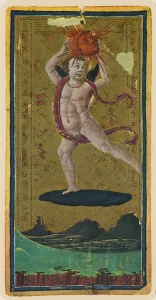 The Sun, fascimile of a tarot card from the Visconti deck The Sun, fascimile of a tarot card from the Visconti deck