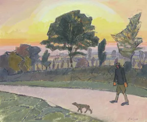 Sunset, Letchworth, with Man and Dog, 1912 (oil on canvas) Sunset, Letchworth, with Man and Dog, 1912 (oil on canvas)