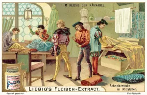 Tailor's workshop in the Middle Ages (chromolitho) Tailor's workshop in the Middle Ages (chromolitho)