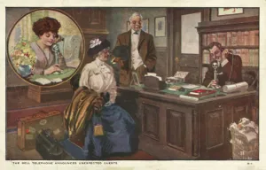 Telephone call announcing guests (colour litho) Telephone call announcing guests (colour litho)
