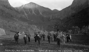 Telluride band in Bridal Veil Park Ingram and Bridal Veil Falls, 1886 (b/w photo) Telluride band in Bridal Veil Park Ingram and Bridal Veil Falls, 1886 (b/w photo)