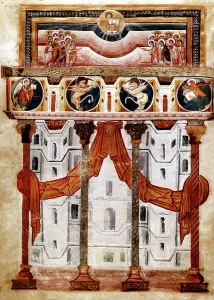 Historical Bible Illustrations Prints: the celestial Jerusalem and the four Evangelists Matthew