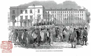 British Police History Prints: Chartists processing from the mass meeting on Kennington Common towards Blackfriars Bridge