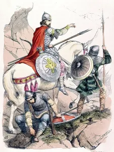 Medieval Engraving Prints: a count and his vassals, 8th-9th centuries