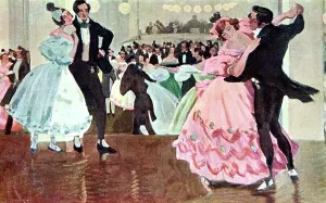 Historic Postcard Art Prints: couples dancing The Blue Danube waltz, postcard c. 1910-1920