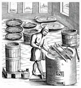Food Preservation Methods Prints: Crystallization of Saltpetre (Nitre, Potassium Nitrate, or KN03, 1574 (engraving)