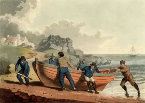 Rowing Boat Transport Prints: Hauling clinker-built rowing boat