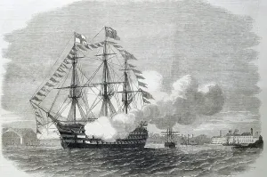 HMS Impregnable Firing Salute, 1860 Print