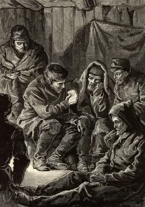 British Exploration History Prints: John Richardson reading from his prayer book, 1880 (engraving)