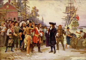 Colonial America History Prints: The landing of William Penn