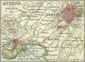 Old Fashioned Navigation Tools Prints: Map of Athens, c.1900 (engraving)