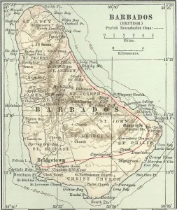 Caribbean Island Maps Prints: Map of Barbados, c.1900 (engraving)