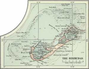 Old Fashioned Navigation Tools Prints: Map of the Bermudas, c.1900 (engraving)