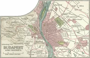 European City Maps Prints: Map of Budapest, c.1900 (engraving)