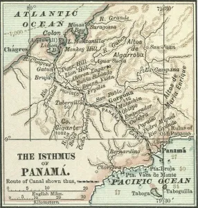 Old Fashioned Navigation Tools Prints: Map of Central Panama, c.1900 (engraving)