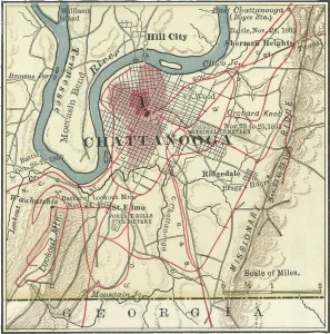 Vintage Map Illustration Prints: Map of Chattanooga, c.1900 (engraving)
