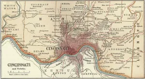 Navigational Equipment Illustration Prints: Map of Cincinnati, c.1900 (engraving)