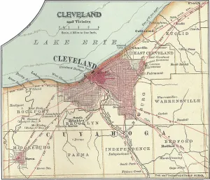 Vintage City Maps Prints: Map of Cleveland, c.1900 (engraving)