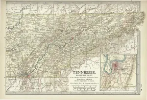 Physical Geography Maps USA Prints: Map of eastern Tennessee, c.1900 (engraving)