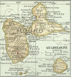 Caribbean Island Maps Prints: Map of Guadeloupe, c.1900 (engraving)