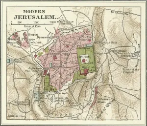 Historical Cartography Illustrations Prints: Map of Jerusalem, c.1900 (engraving)