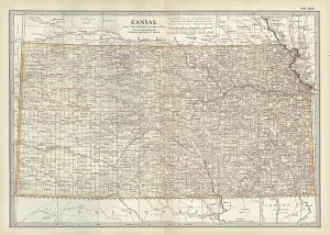 Navigational Equipment Art Prints: Map of Kansas, c.1900 (engraving)