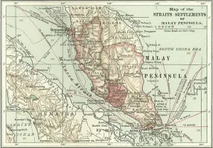 Asian Geography Maps Prints: Map of the Malay Peninsula, c.1900 (engraving)