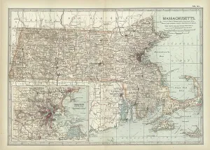 Massachusetts Map Print, c.1900 (engraving)
